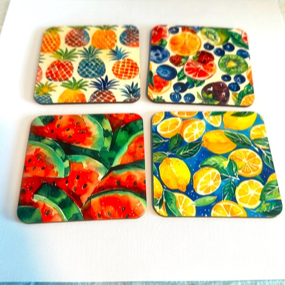 Set of 4 fruit Coasters - Picture 1 of 6